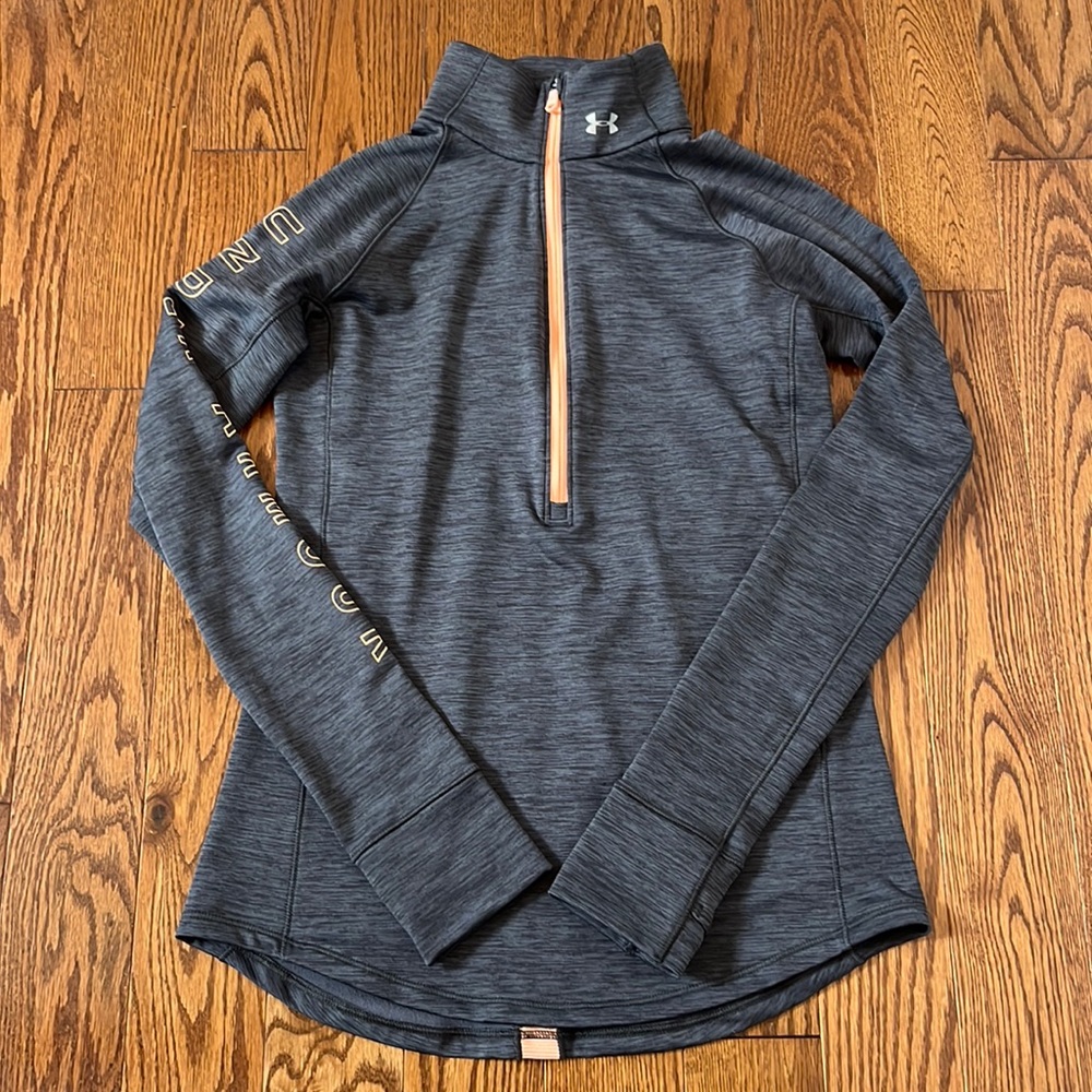 UNDER ARMOUR Womens 1/2 Zip Pullover Long Sleeve Top (in Grey/Orange - Size S)